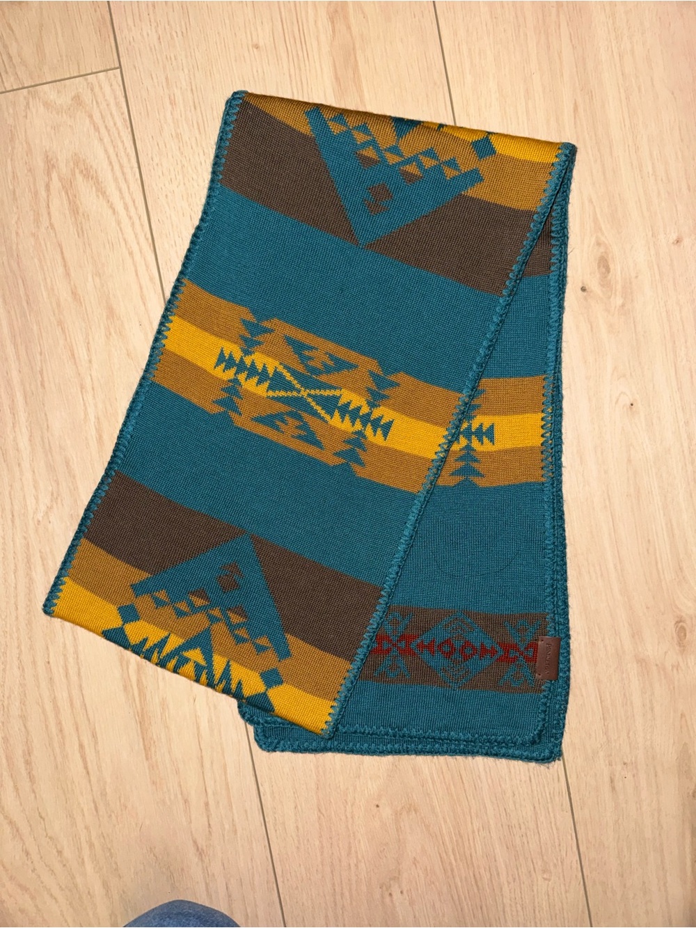 Pendleton Teal, Mustard & Brown Aztec Wool Scarf